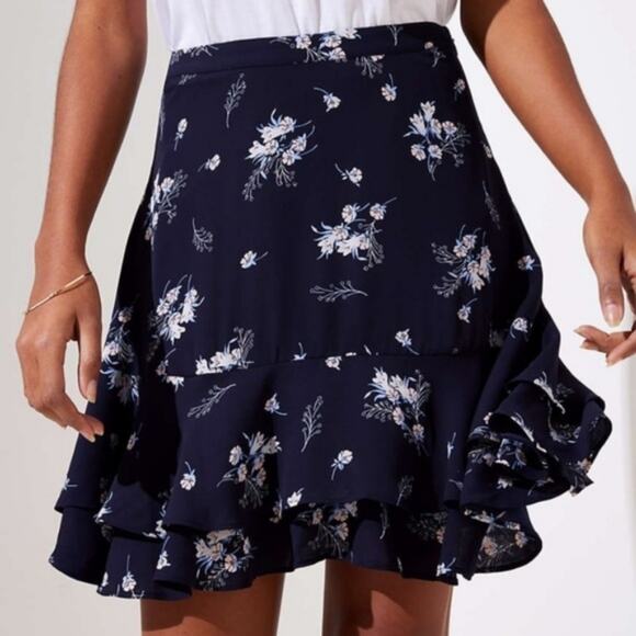 LOFT Blue & White Wildflower Flounce Skirt - Picture 5 of 8